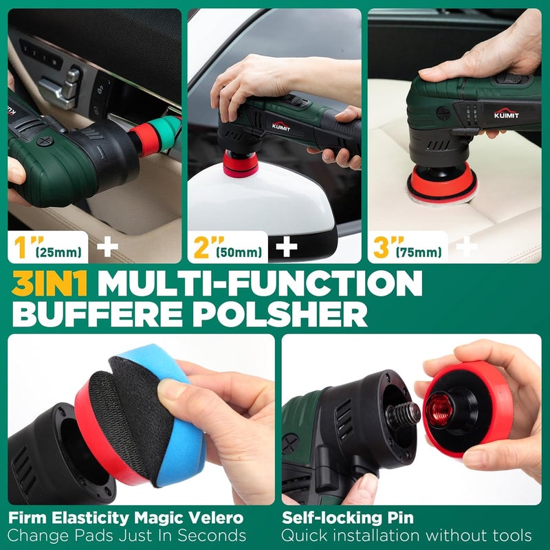 PUIMIT 1"/2"/3" Buffer Rotary Polisher Kit | 780W High-Power Mini Polishing Machine w/ 27-Piece Accessories | M5/8-11 Thread 75mm/100mm/140mm Extension Shafts | for Car, Boat & Metal Detailing - Image 5